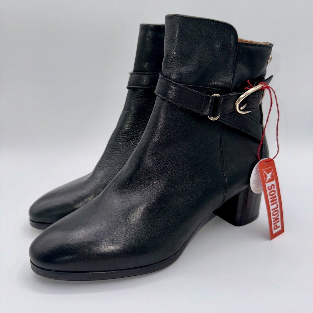 PIKOLINOS Calafat Bootie Women's Size 6 EU 36 Black Leather Gold Buckle
